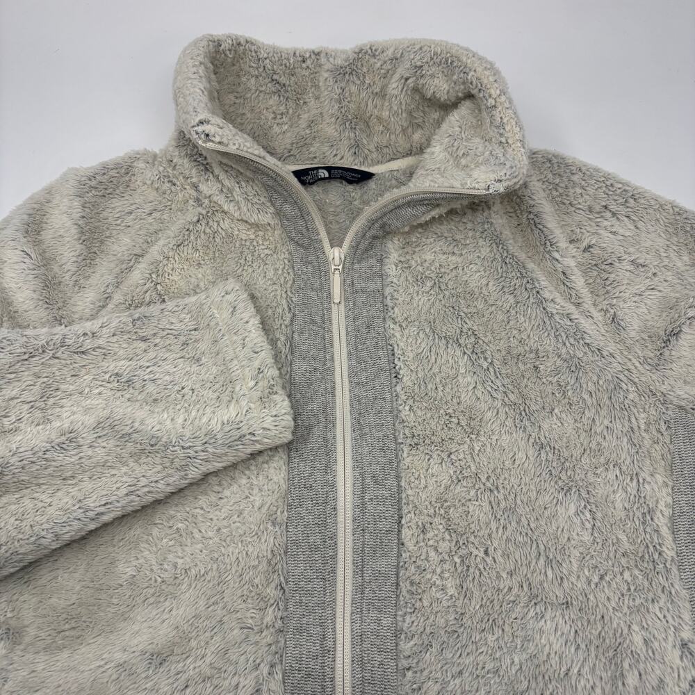 The North Face Womens Medium‎ Beige Gray Soft Faux Fur Full Zip Sweater Jacket